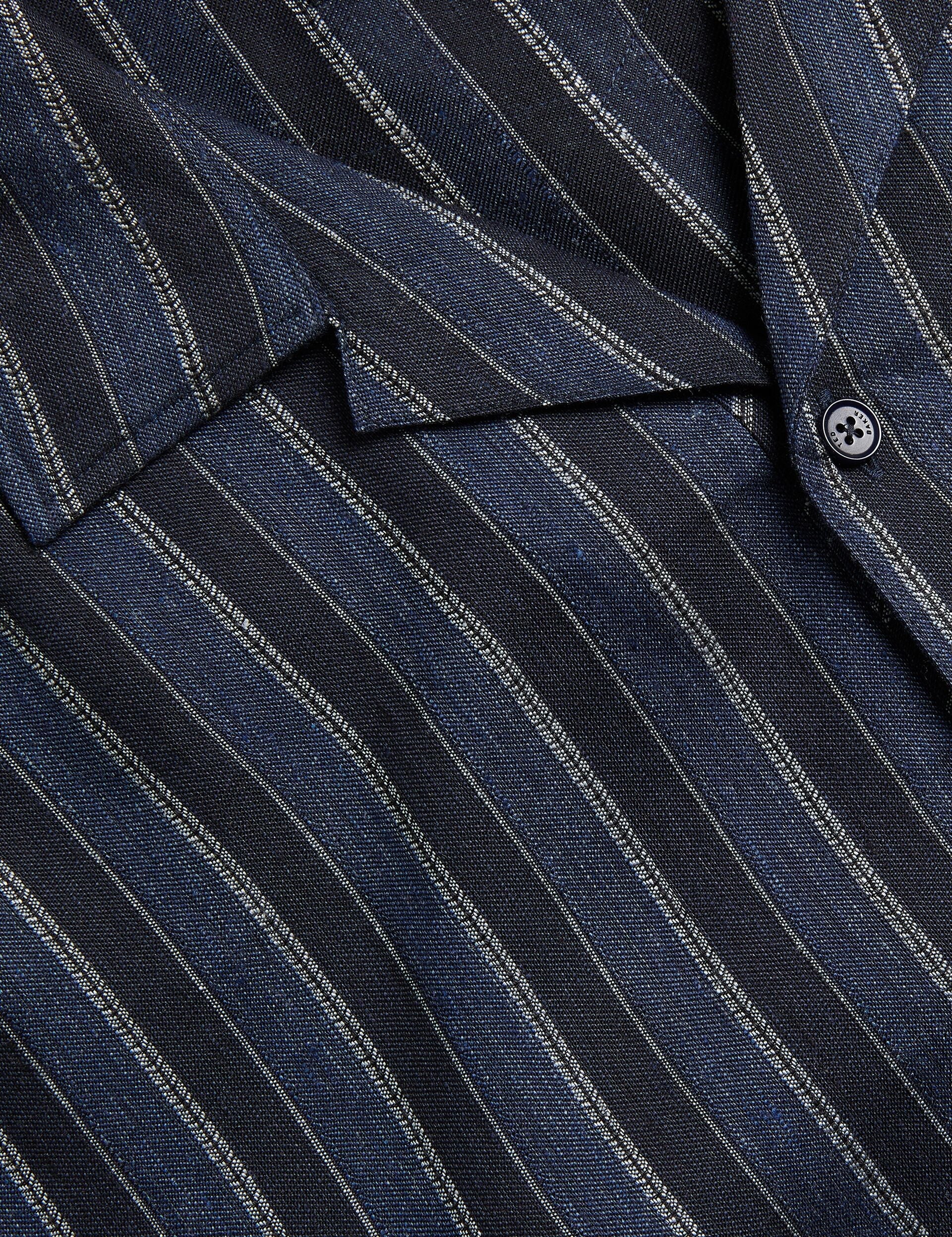Ted Baker FRANCOI - Striped Cotton Linen Short Sleeve Shirt NAVY