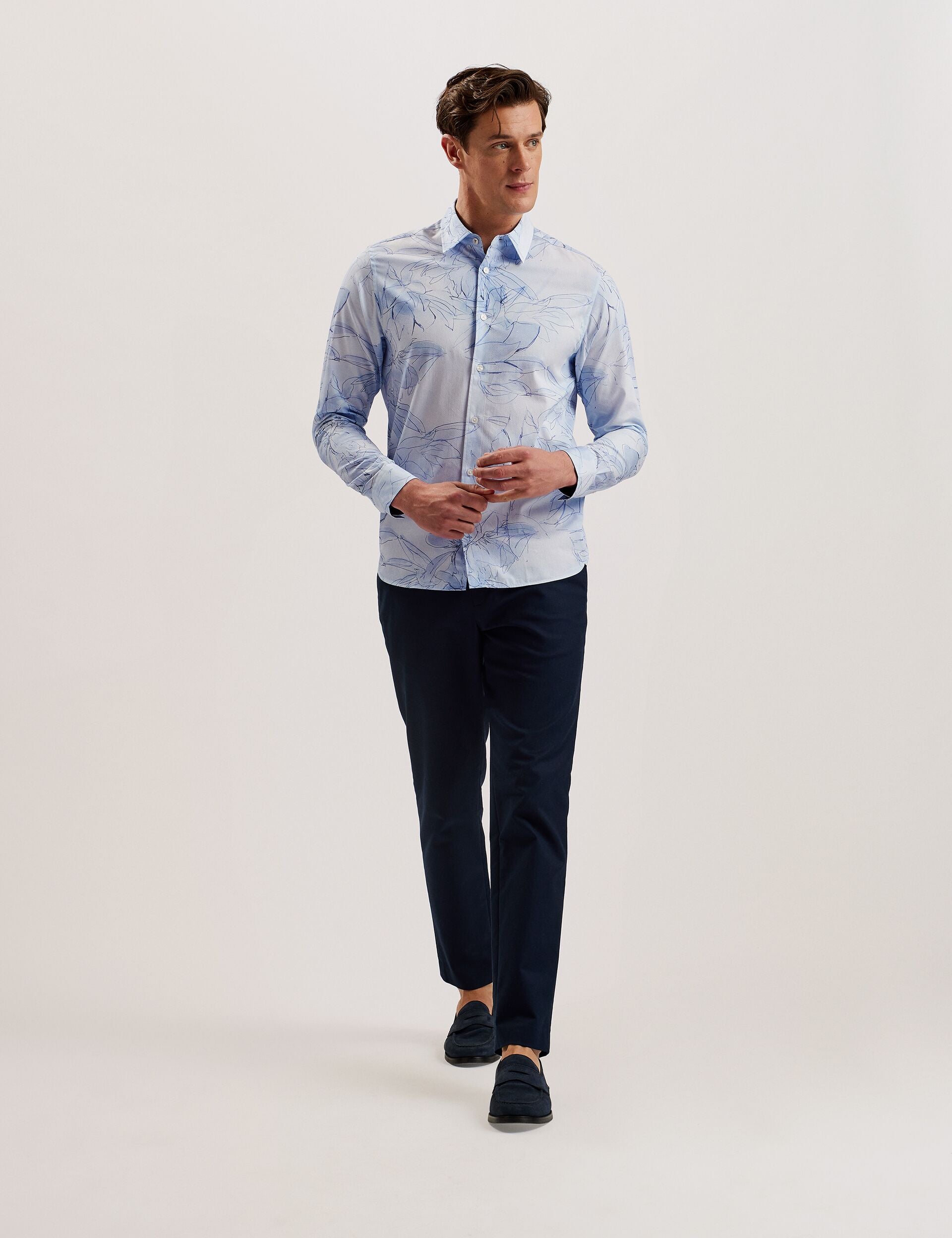 Ted Baker WALESBY - Sketched Floral Print Cotton Shirt LIGHT BLUE