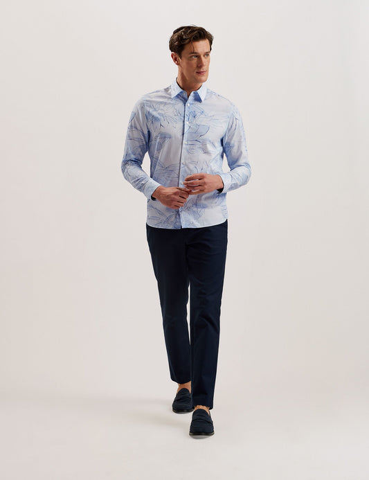 Ted Baker WALESBY - Sketched Floral Print Cotton Shirt LIGHT BLUE
