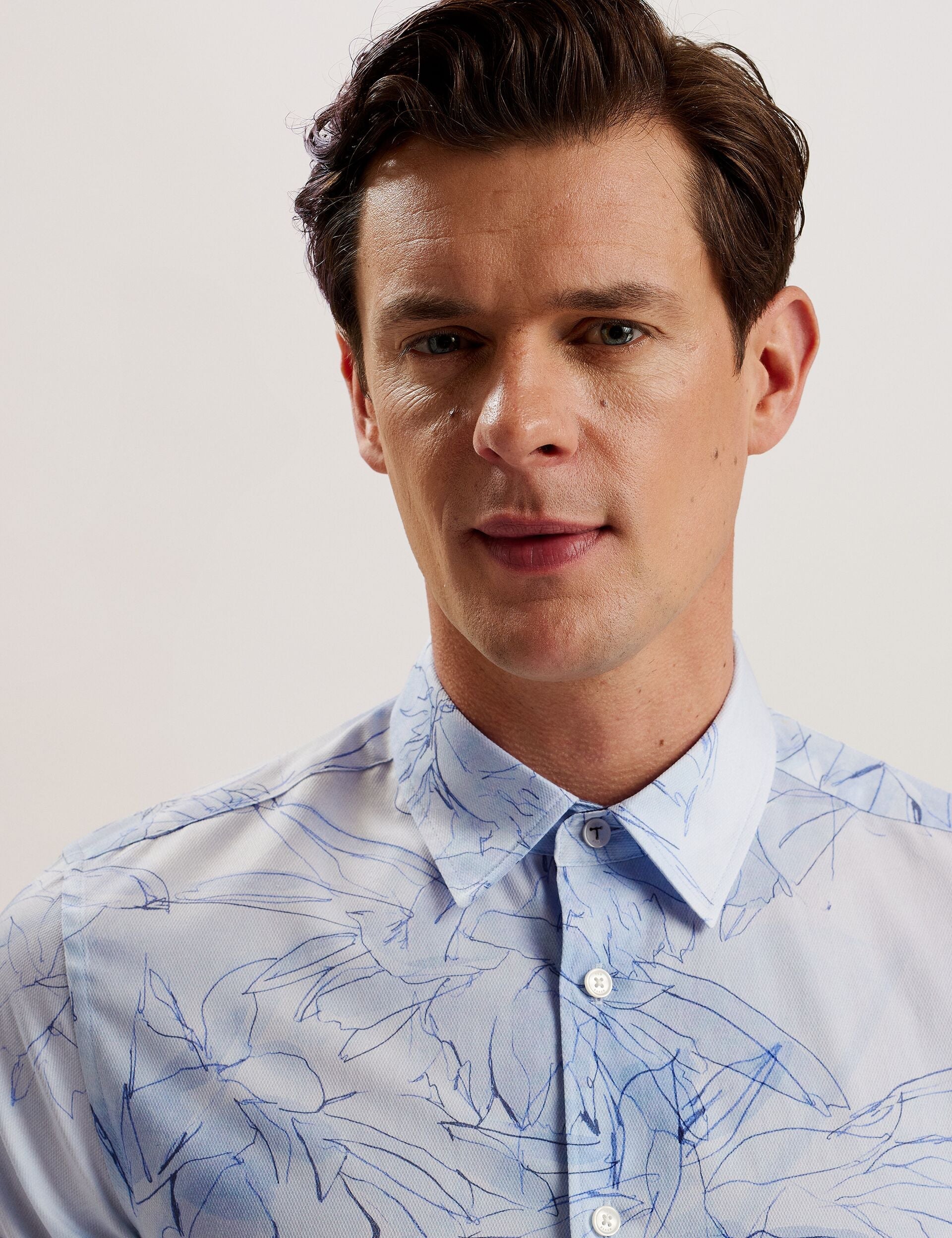 Ted Baker WALESBY - Sketched Floral Print Cotton Shirt LIGHT BLUE