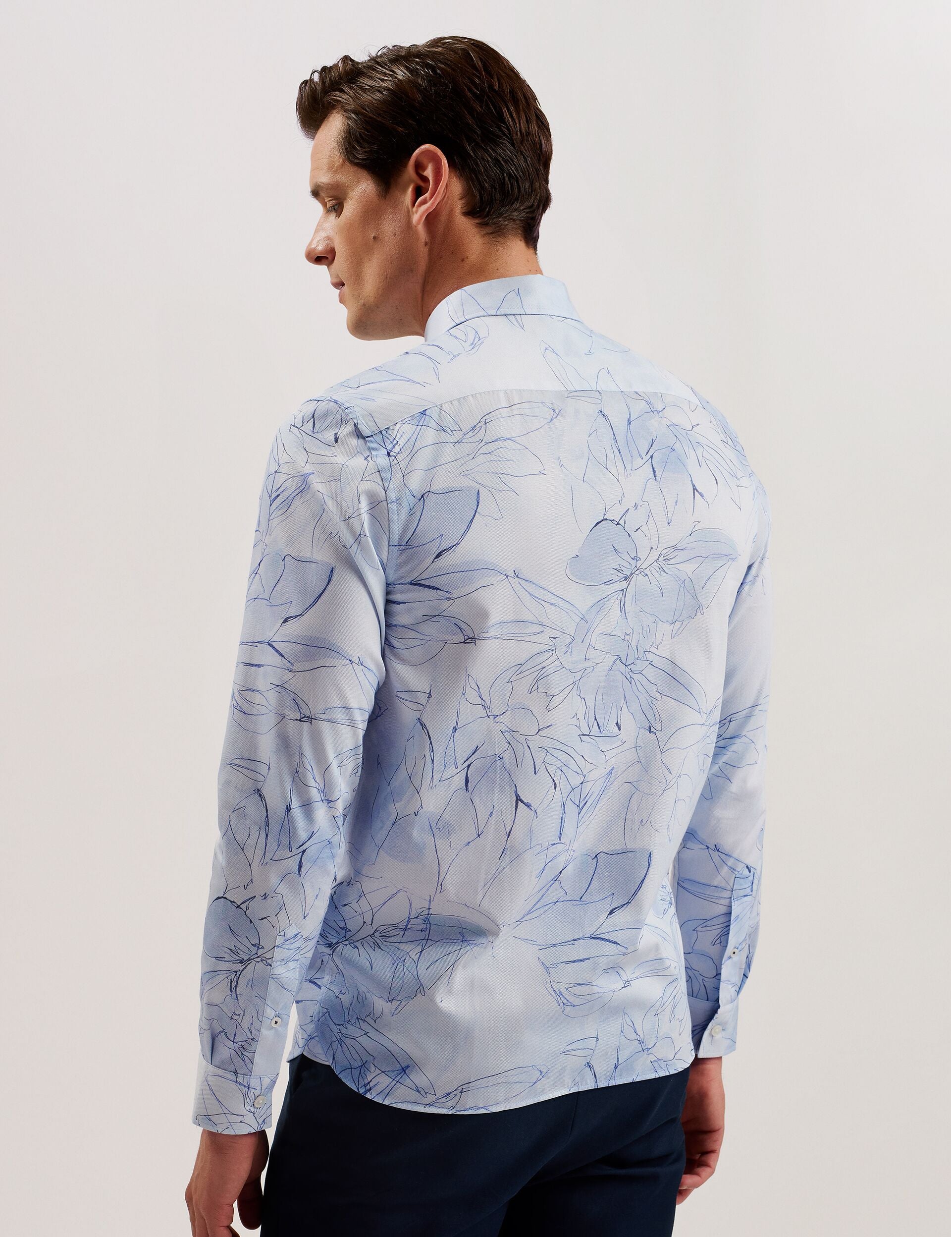 Ted Baker WALESBY - Sketched Floral Print Cotton Shirt LIGHT BLUE