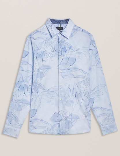 Ted Baker WALESBY - Sketched Floral Print Cotton Shirt LIGHT BLUE