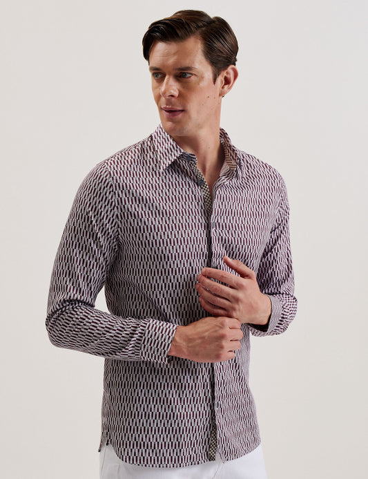 Ted Baker FRESTIN - Geometric Pattern Slim Long Sleeve Shirt DARK RED