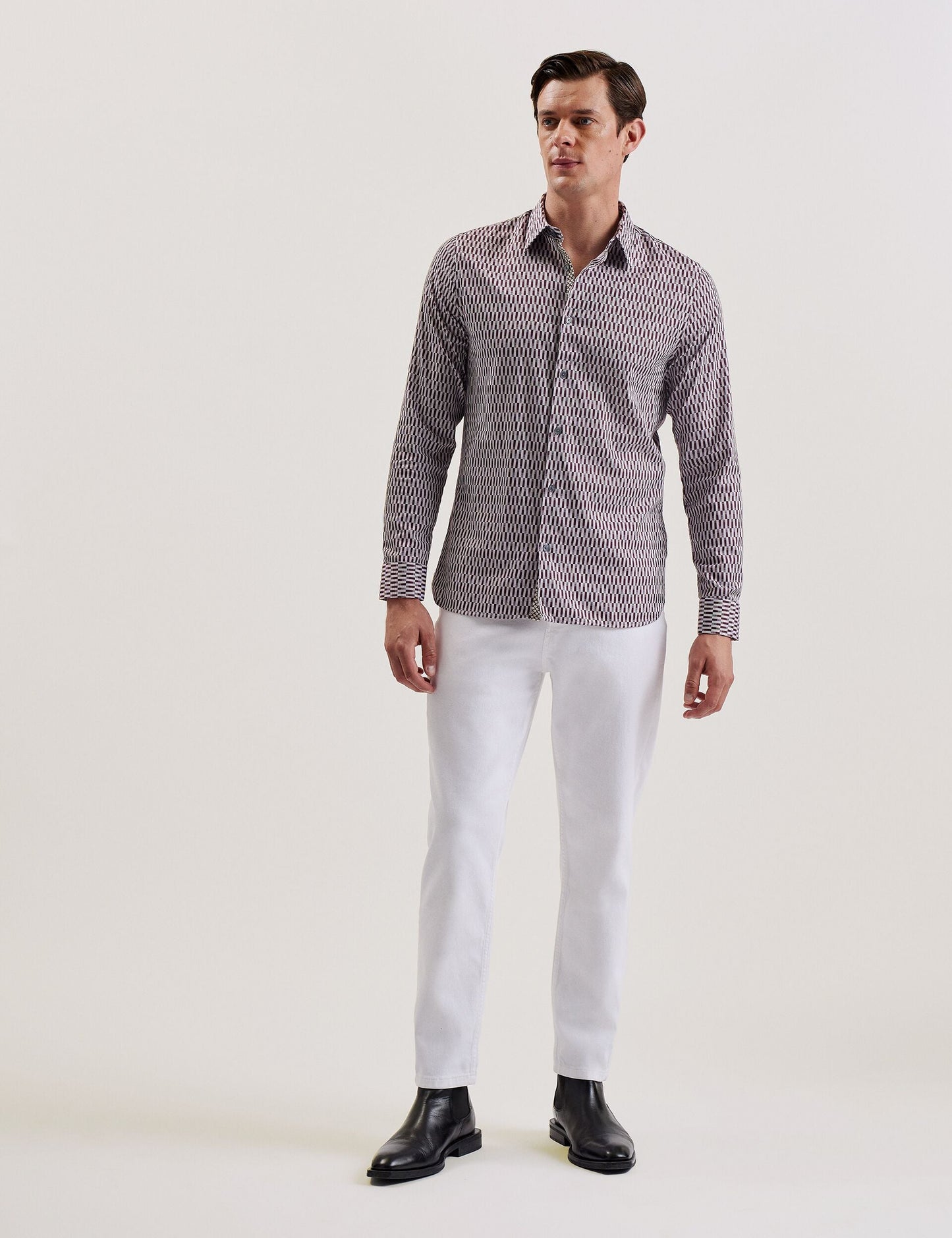 Ted Baker FRESTIN - Geometric Pattern Slim Long Sleeve Shirt DARK RED