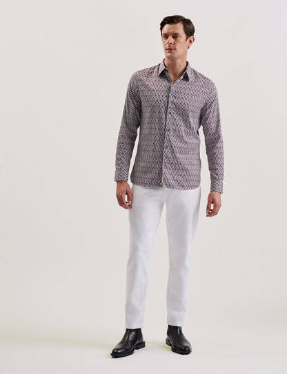 Ted Baker FRESTIN - Geometric Pattern Slim Long Sleeve Shirt DARK RED