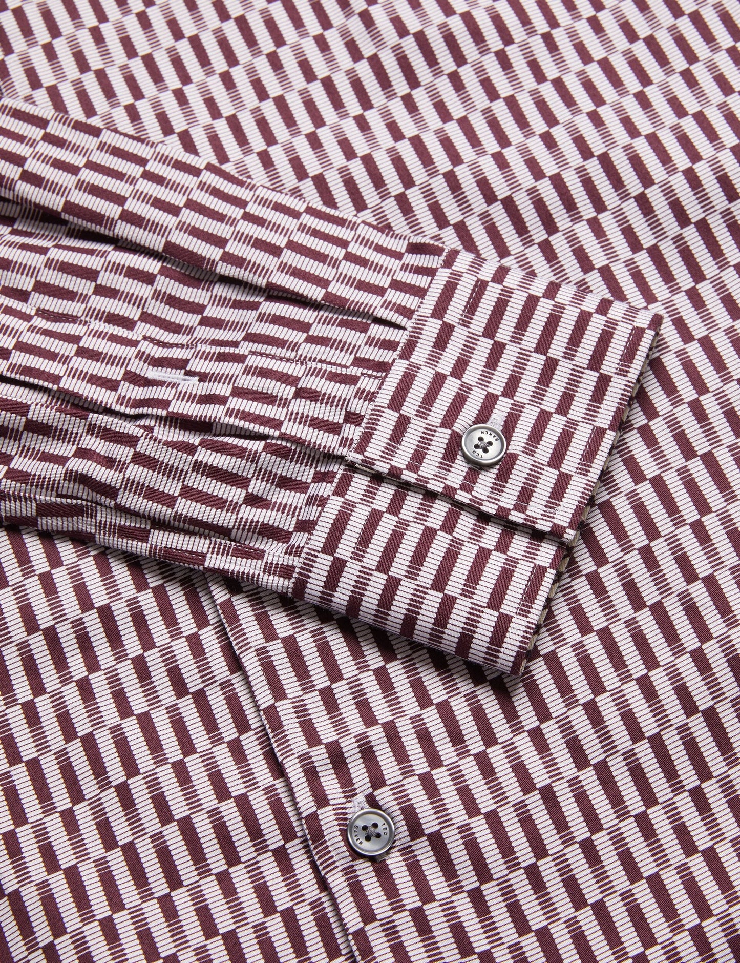 Ted Baker FRESTIN - Geometric Pattern Slim Long Sleeve Shirt DARK RED