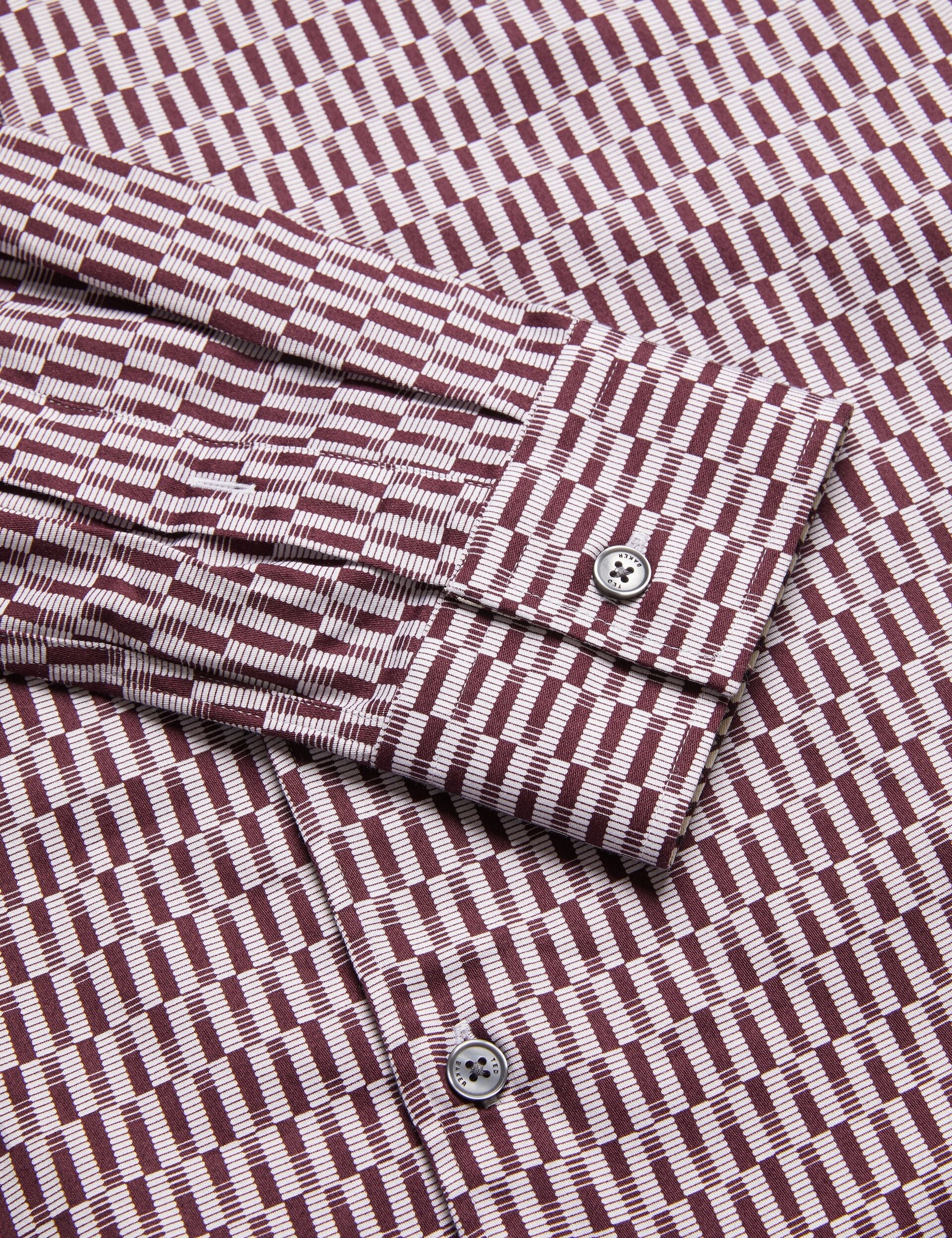 Ted Baker FRESTIN - Geometric Pattern Slim Long Sleeve Shirt DARK RED