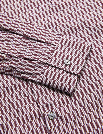 Ted Baker FRESTIN - Geometric Pattern Slim Long Sleeve Shirt DARK RED