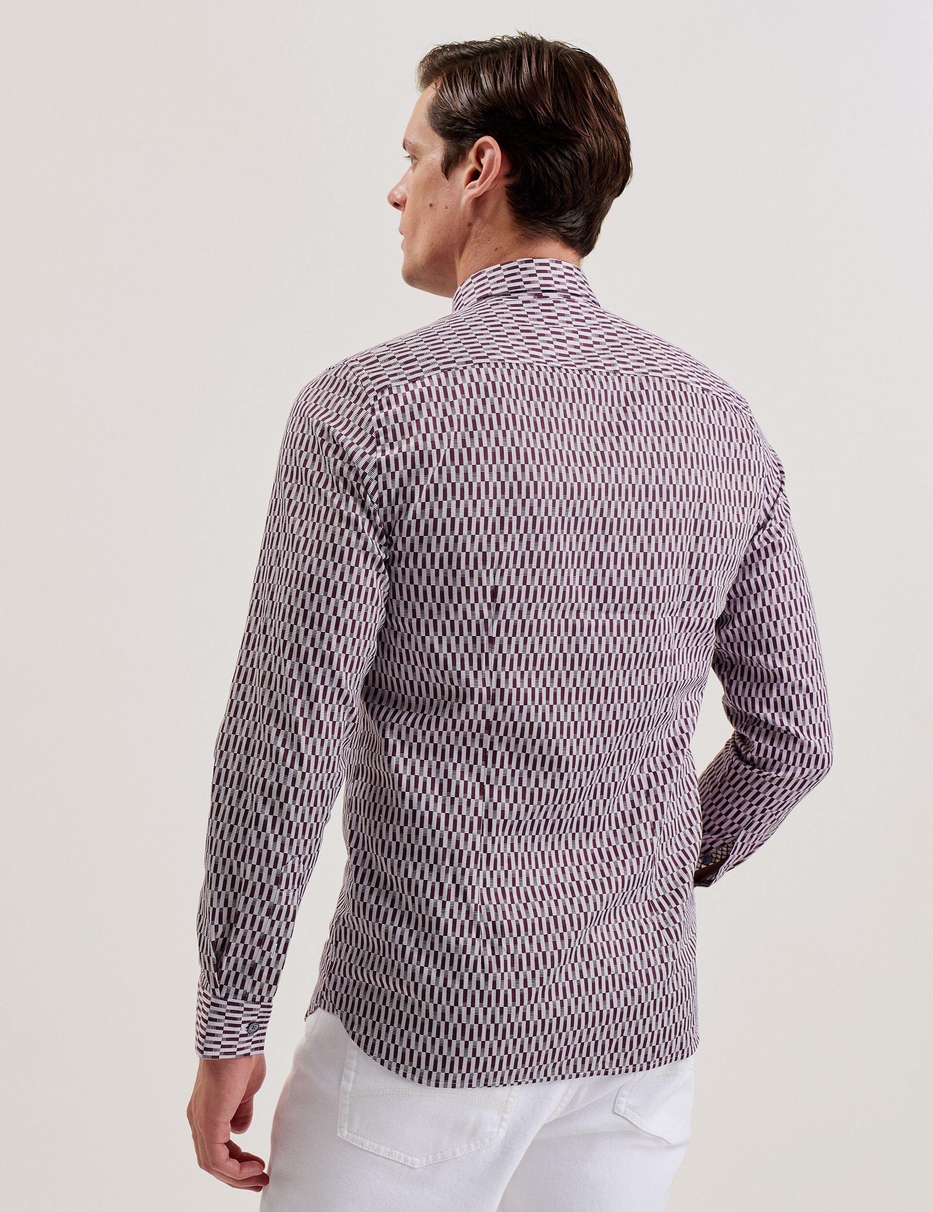 Ted Baker FRESTIN - Geometric Pattern Slim Long Sleeve Shirt DARK RED