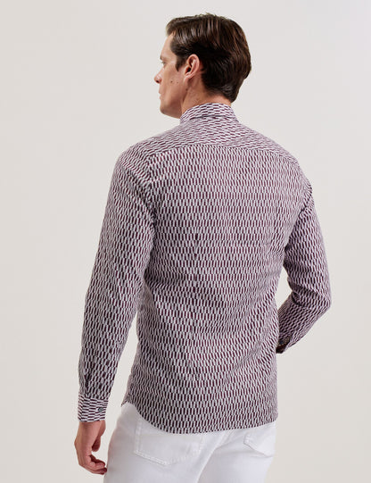 Ted Baker FRESTIN - Geometric Pattern Slim Long Sleeve Shirt DARK RED