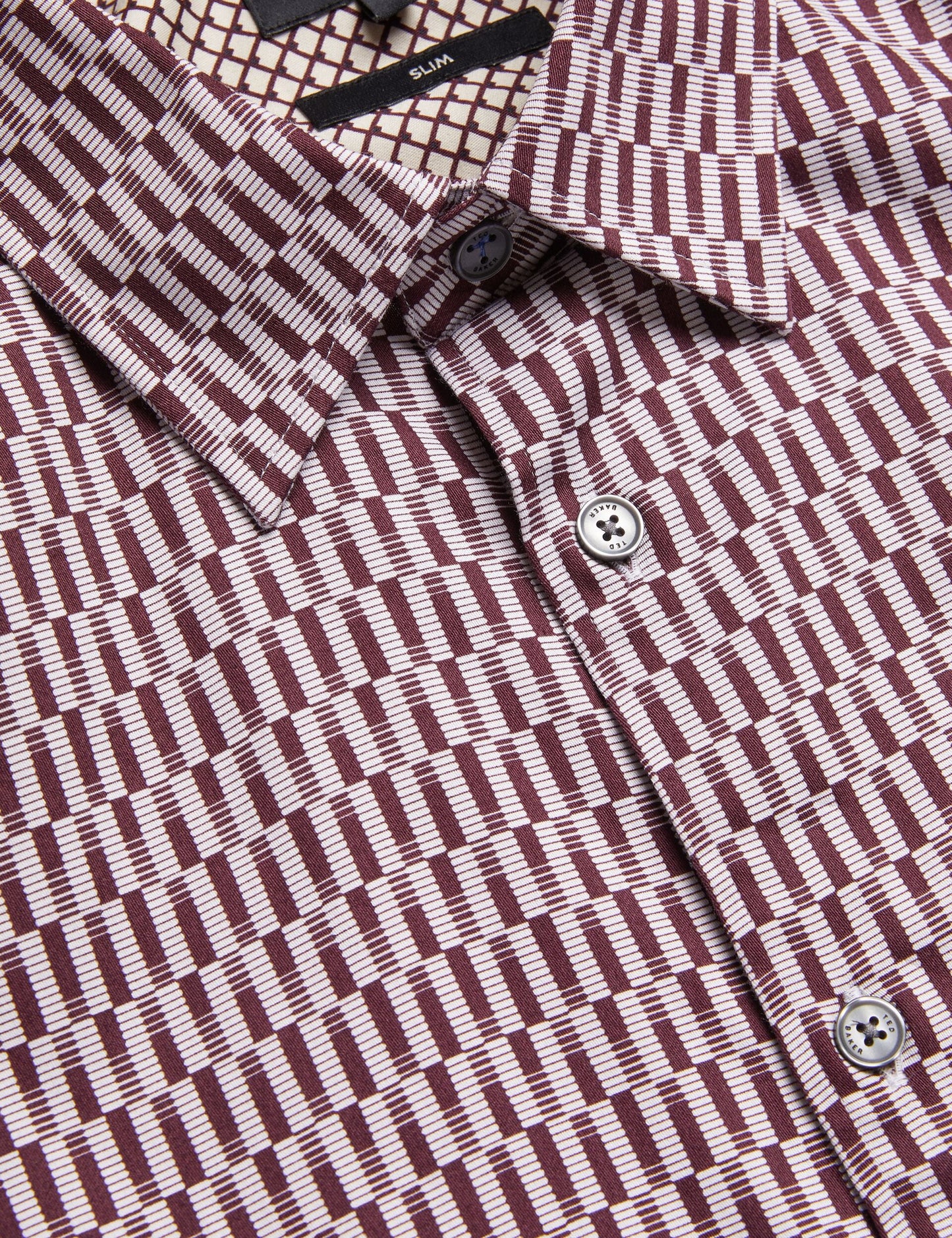 Ted Baker FRESTIN - Geometric Pattern Slim Long Sleeve Shirt DARK RED
