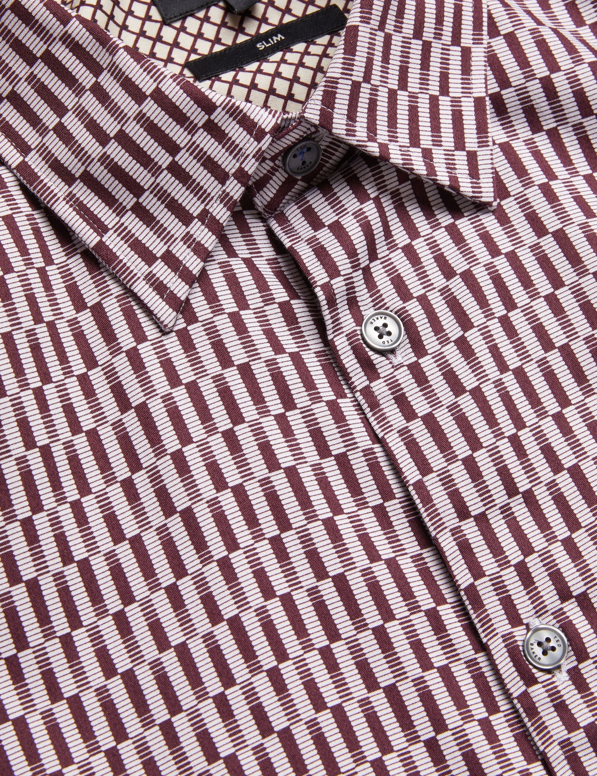 Ted Baker FRESTIN - Geometric Pattern Slim Long Sleeve Shirt DARK RED