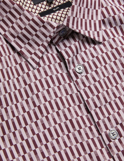 Ted Baker FRESTIN - Geometric Pattern Slim Long Sleeve Shirt DARK RED