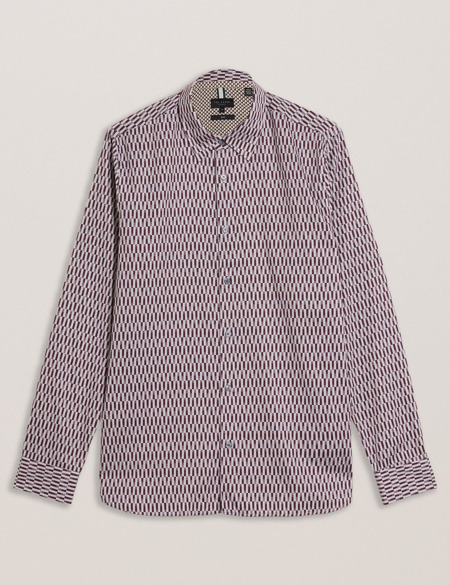 Ted Baker FRESTIN - Geometric Pattern Slim Long Sleeve Shirt DARK RED