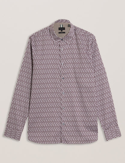 Ted Baker FRESTIN - Geometric Pattern Slim Long Sleeve Shirt DARK RED