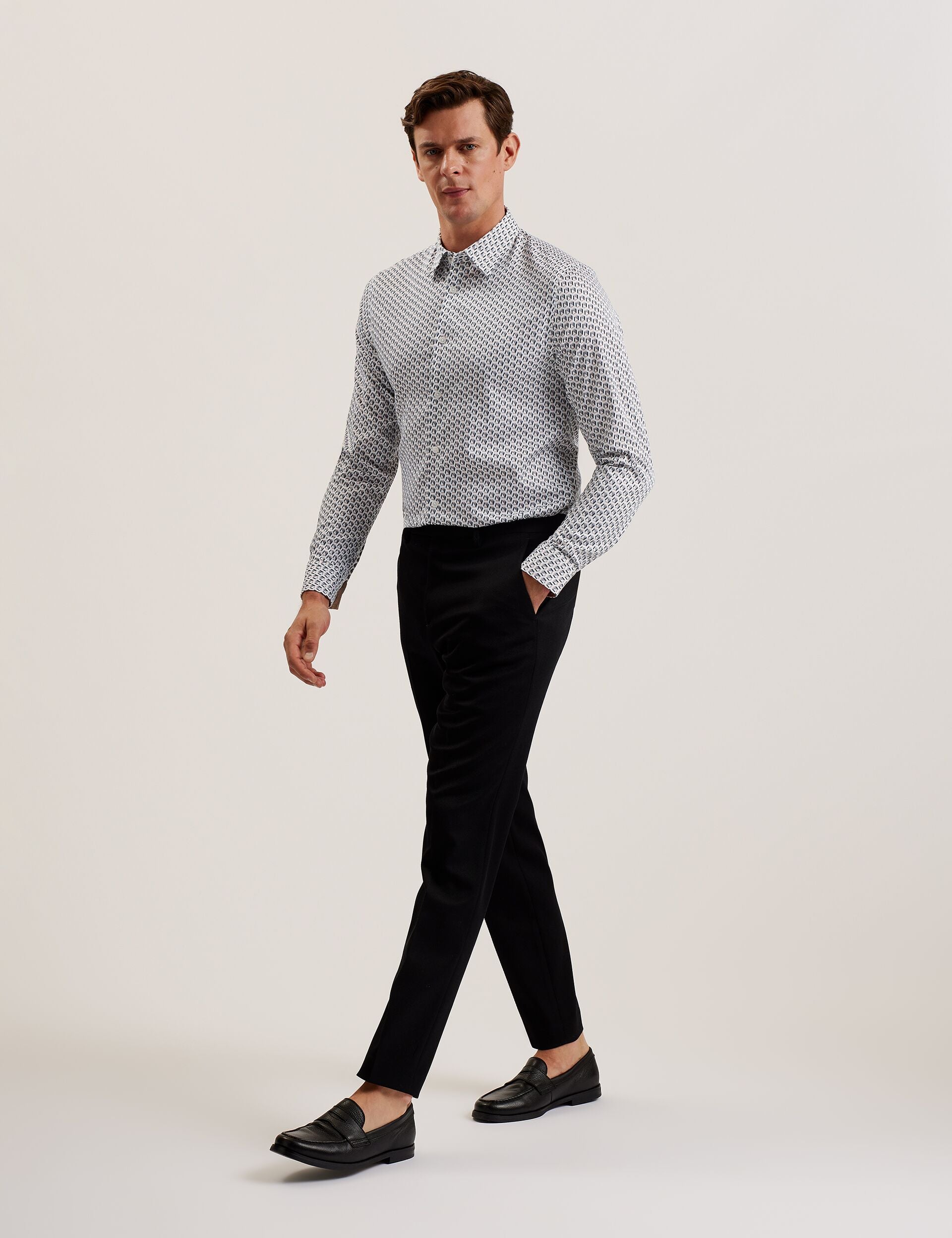 Ted Baker JOSHHY - Slim Fit Geometric Long Sleeve Shirt TAUPE