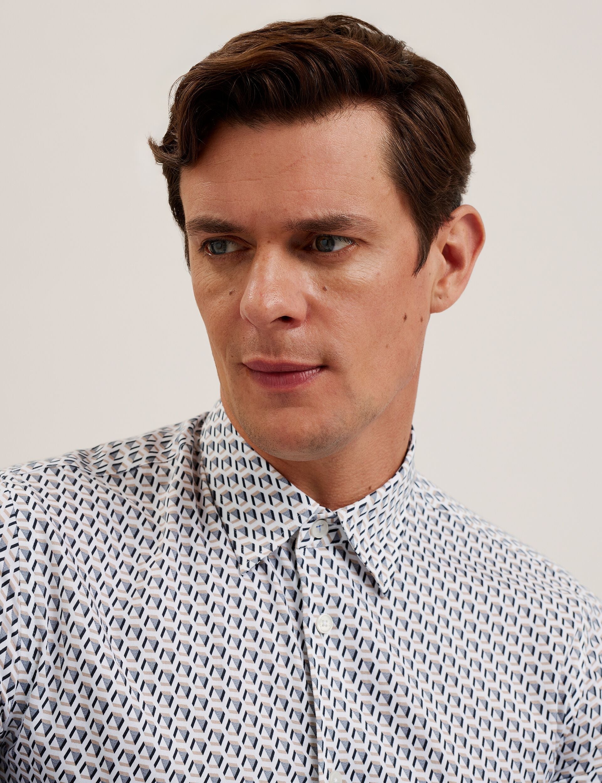 Ted Baker JOSHHY - Slim Fit Geometric Long Sleeve Shirt TAUPE
