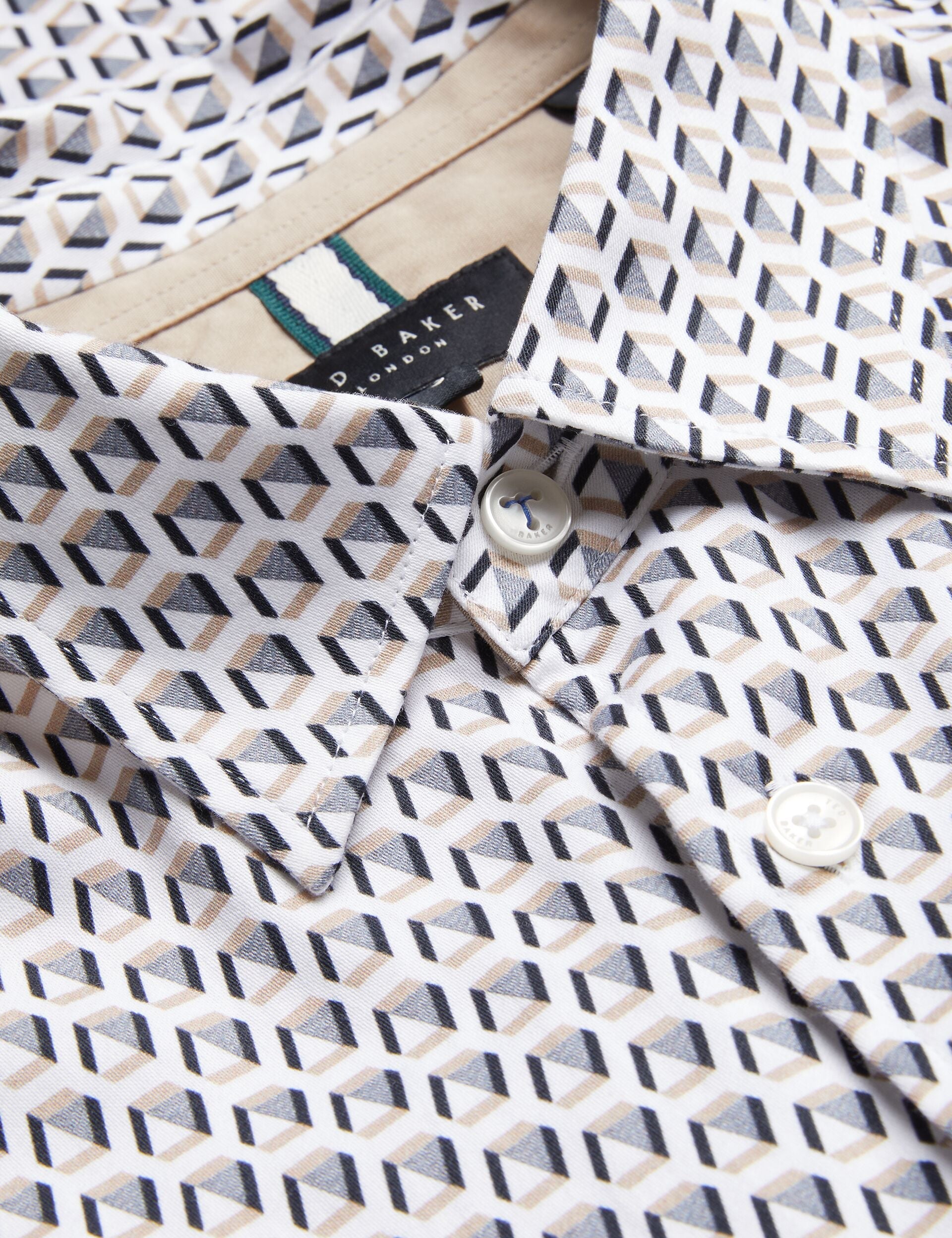 Ted Baker JOSHHY - Slim Fit Geometric Long Sleeve Shirt TAUPE