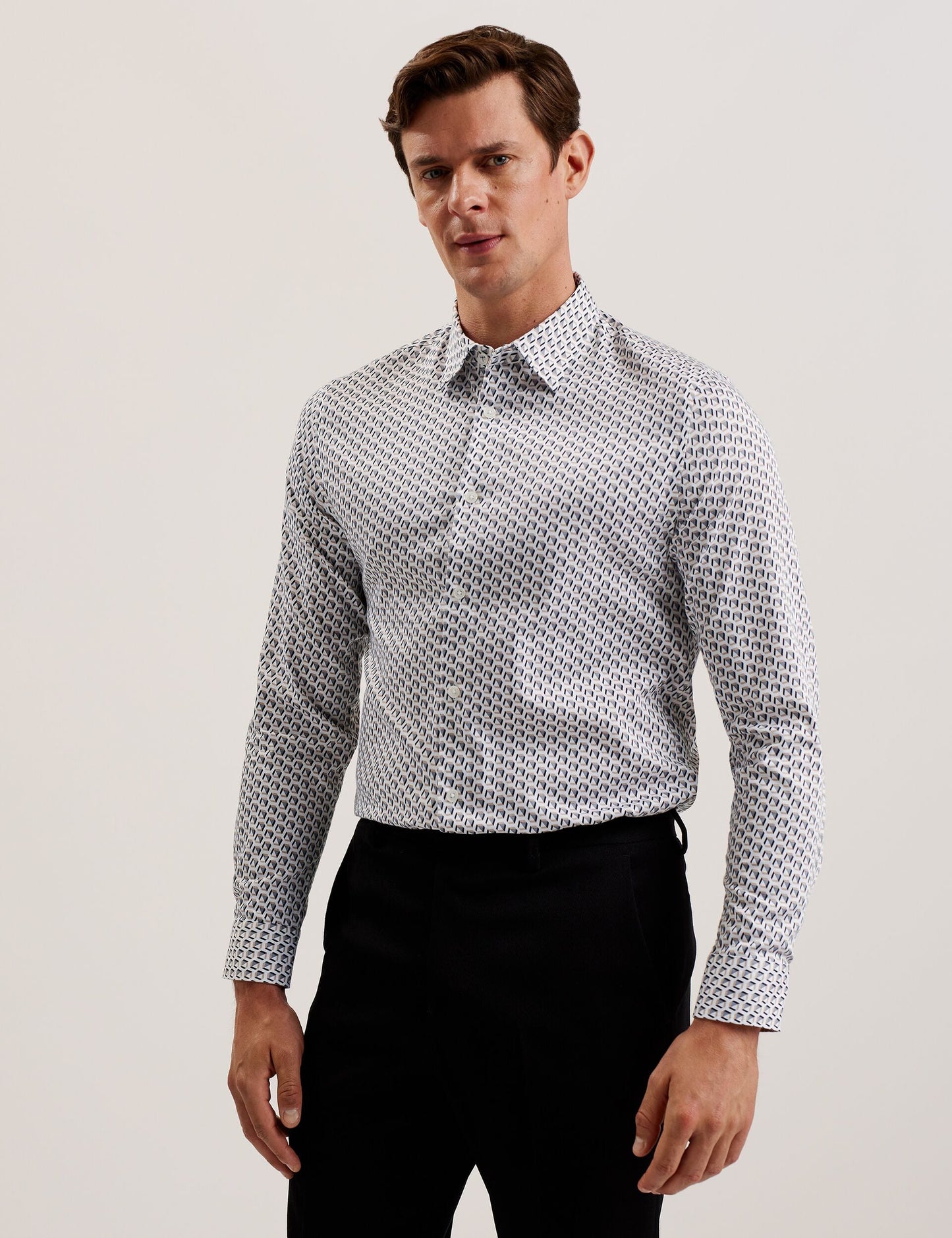 Ted Baker JOSHHY - Slim Fit Geometric Long Sleeve Shirt TAUPE