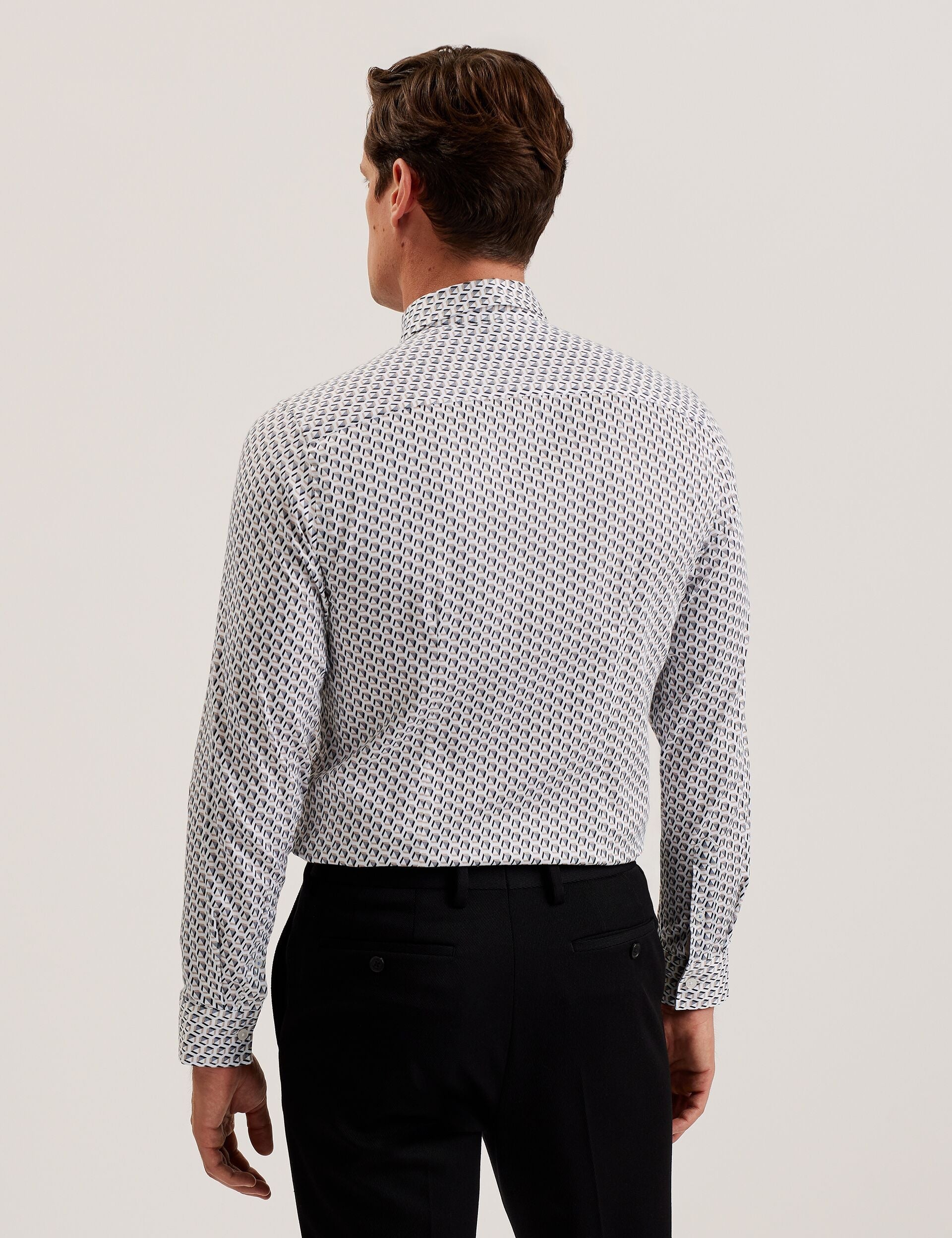 Ted Baker JOSHHY - Slim Fit Geometric Long Sleeve Shirt TAUPE