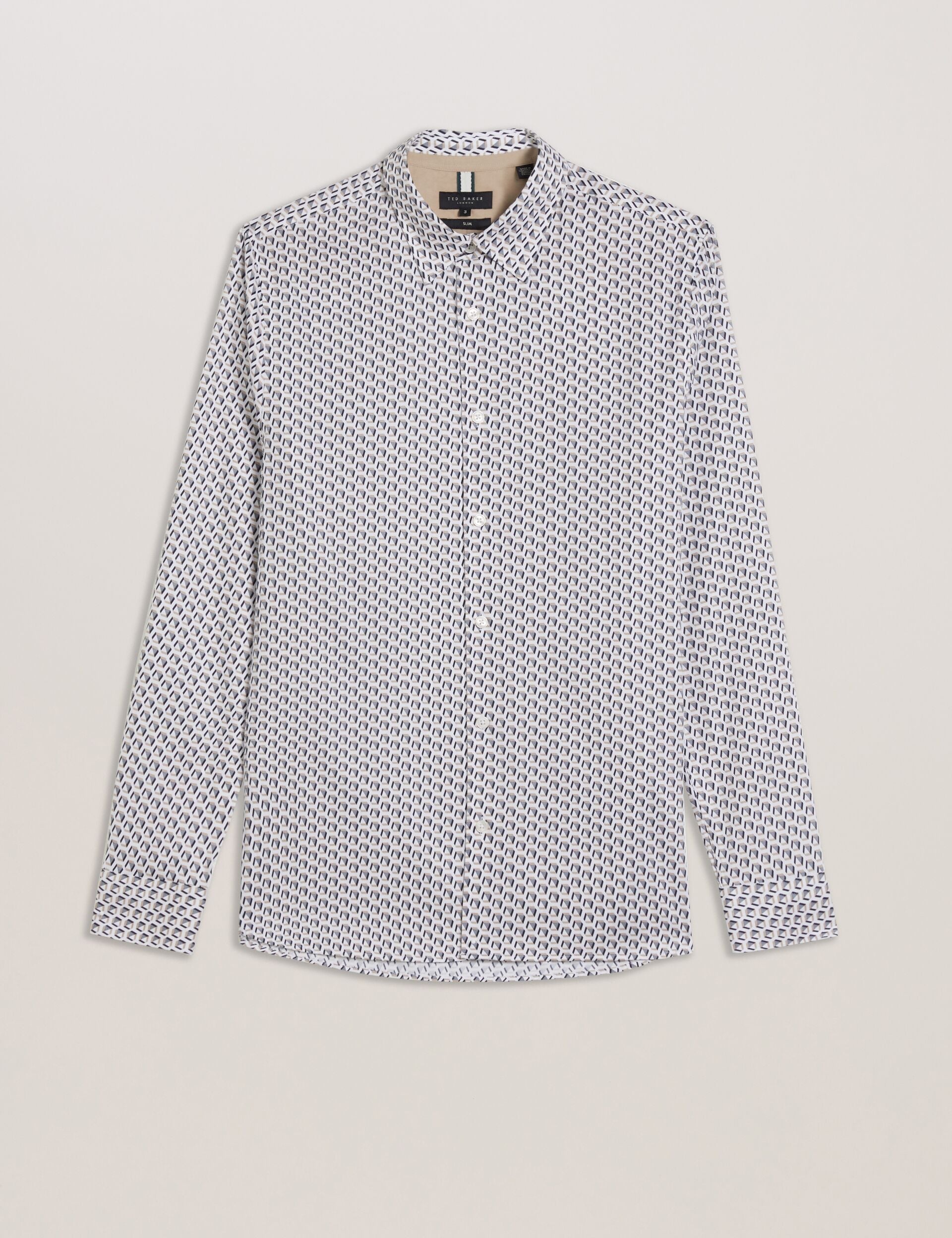 Ted Baker JOSHHY - Slim Fit Geometric Long Sleeve Shirt TAUPE