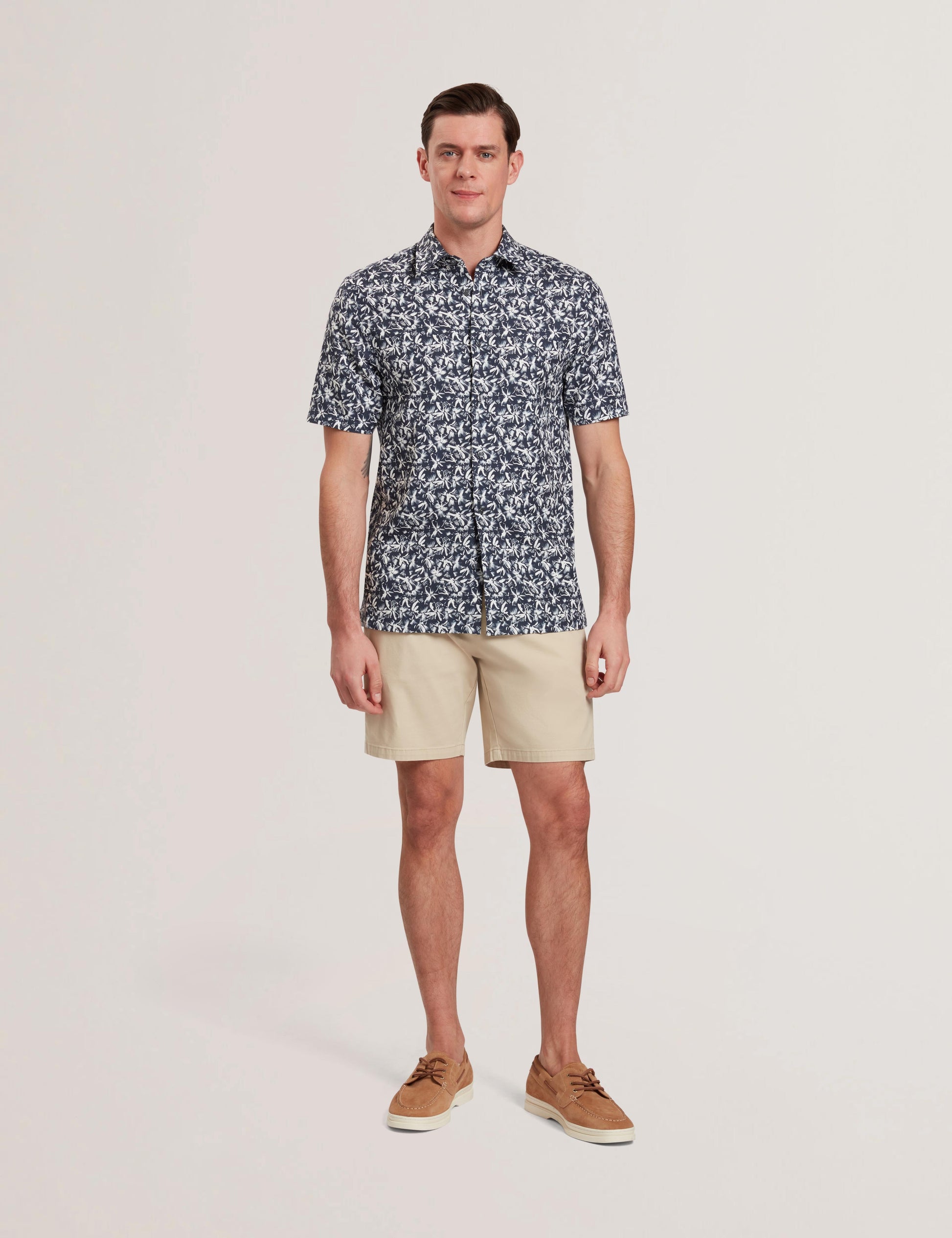 Ted Baker TAVARO - Short Sleeve Abstract Floral Print Shirt NAVY
