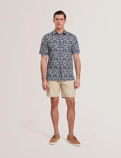 Ted Baker TAVARO - Short Sleeve Abstract Floral Print Shirt NAVY