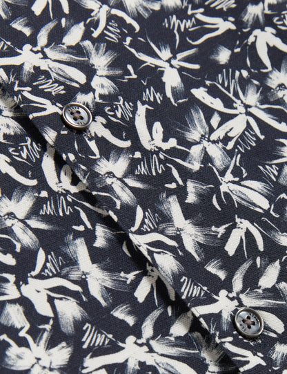 Ted Baker TAVARO - Short Sleeve Abstract Floral Print Shirt NAVY