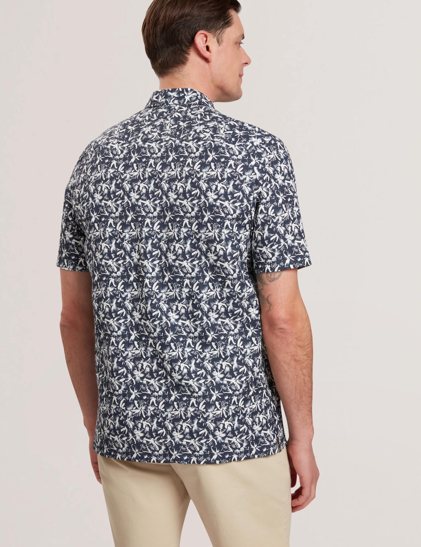 Ted Baker TAVARO - Short Sleeve Abstract Floral Print Shirt NAVY