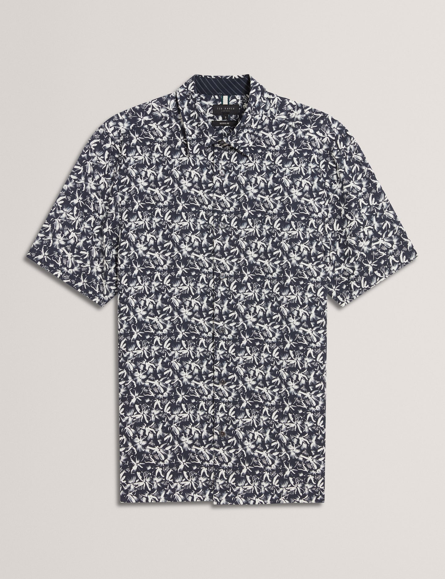 Ted Baker TAVARO - Short Sleeve Abstract Floral Print Shirt NAVY