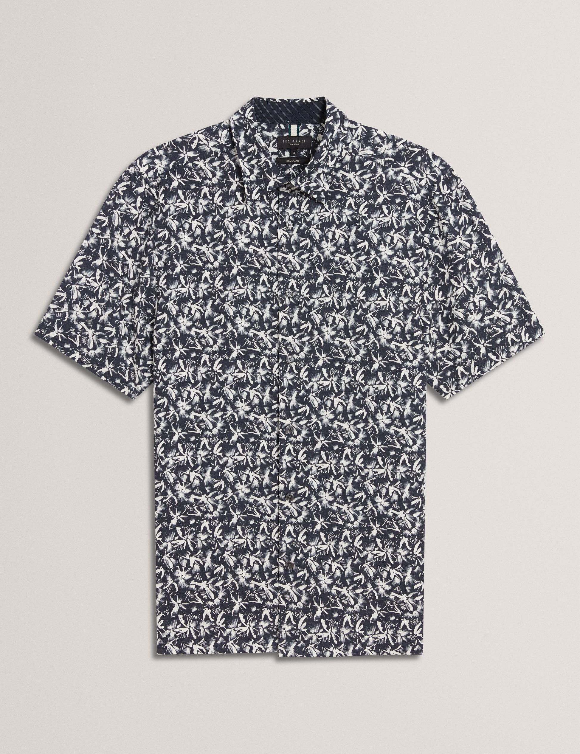 Ted Baker TAVARO - Short Sleeve Abstract Floral Print Shirt NAVY