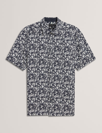 Ted Baker TAVARO - Short Sleeve Abstract Floral Print Shirt NAVY