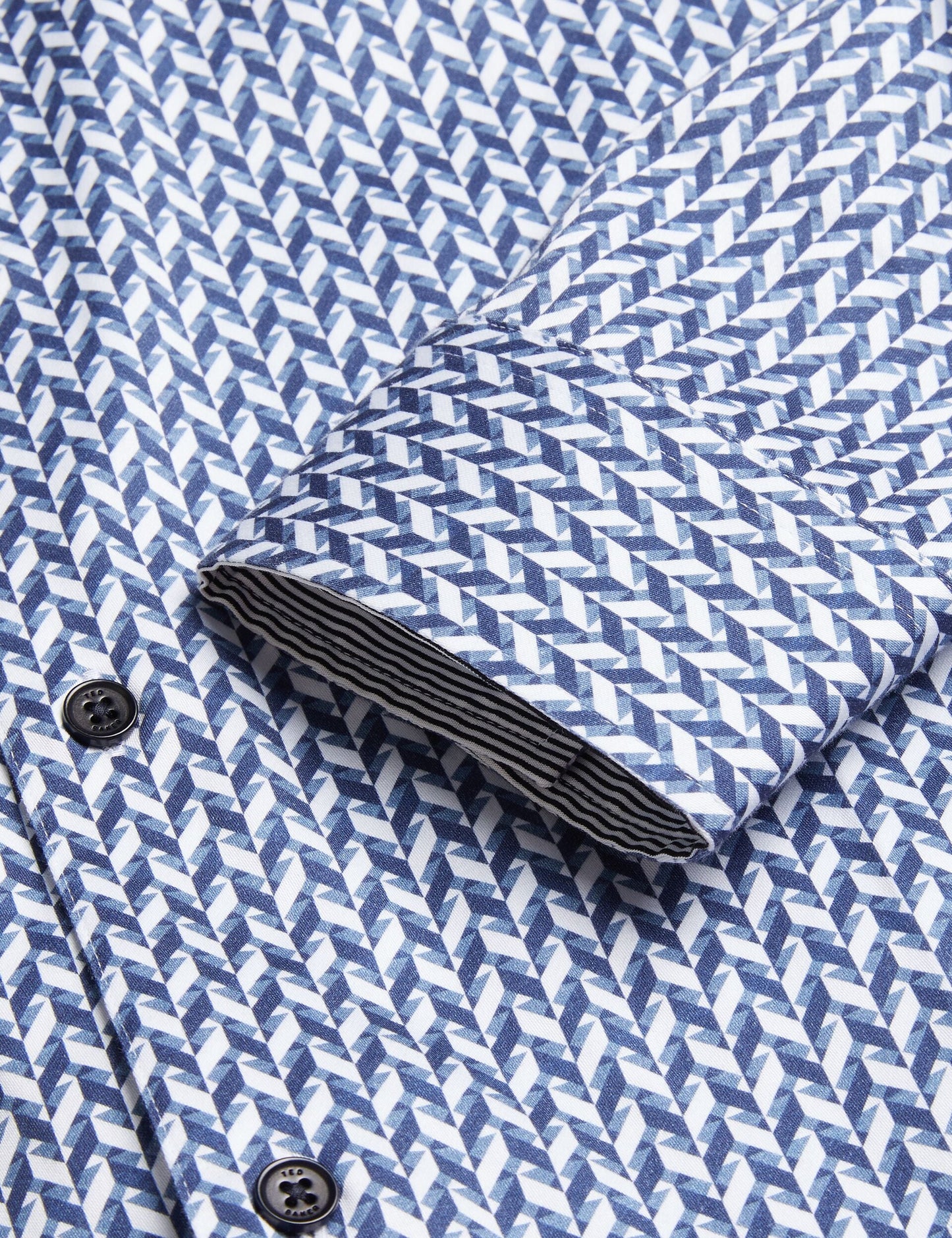 Ted Baker LACEBY - Geometric Print Long Sleeve Slim Shirt NAVY