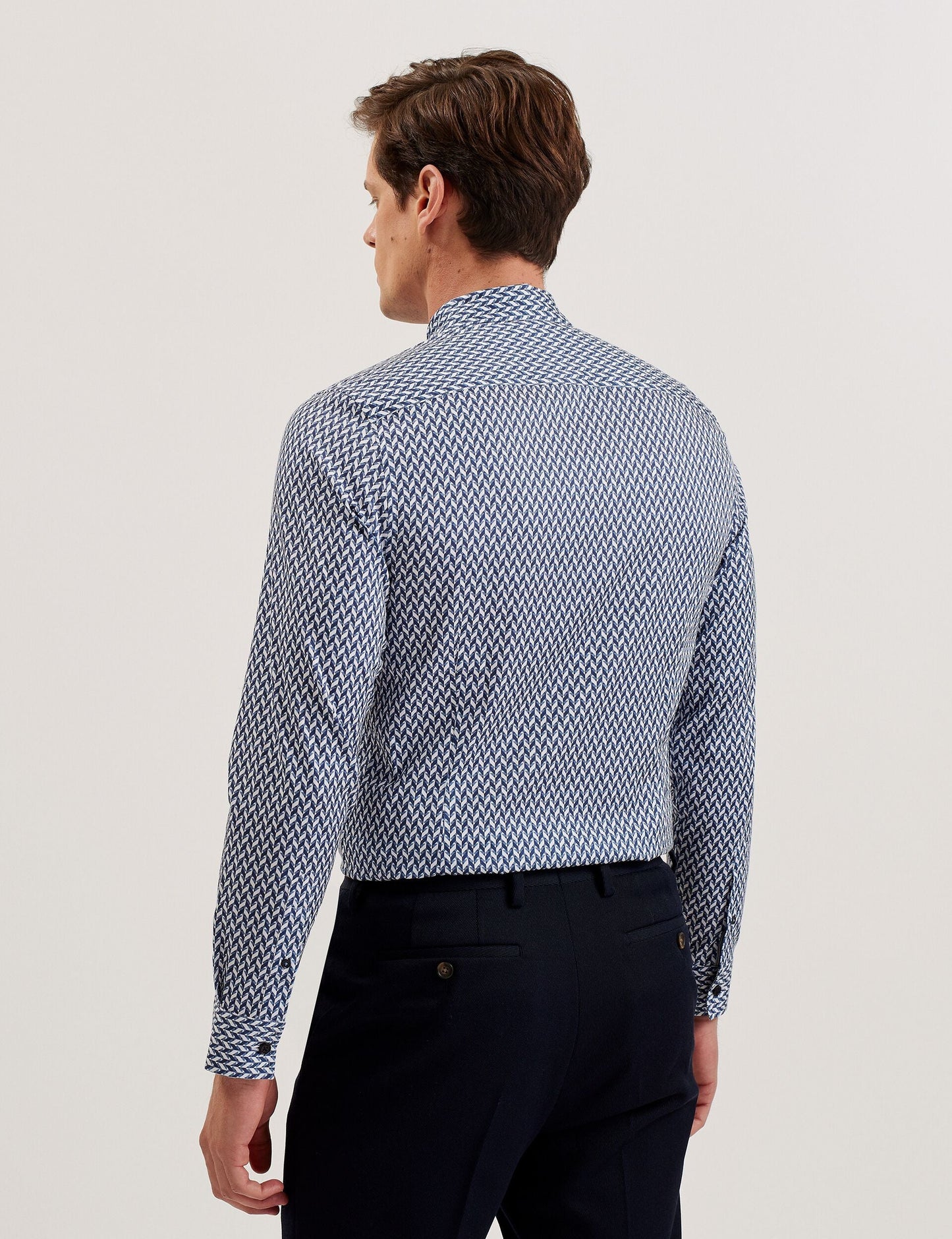 Ted Baker LACEBY - Geometric Print Long Sleeve Slim Shirt NAVY