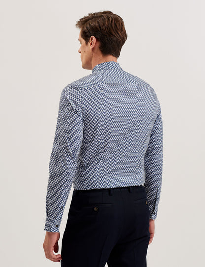 Ted Baker LACEBY - Geometric Print Long Sleeve Slim Shirt NAVY