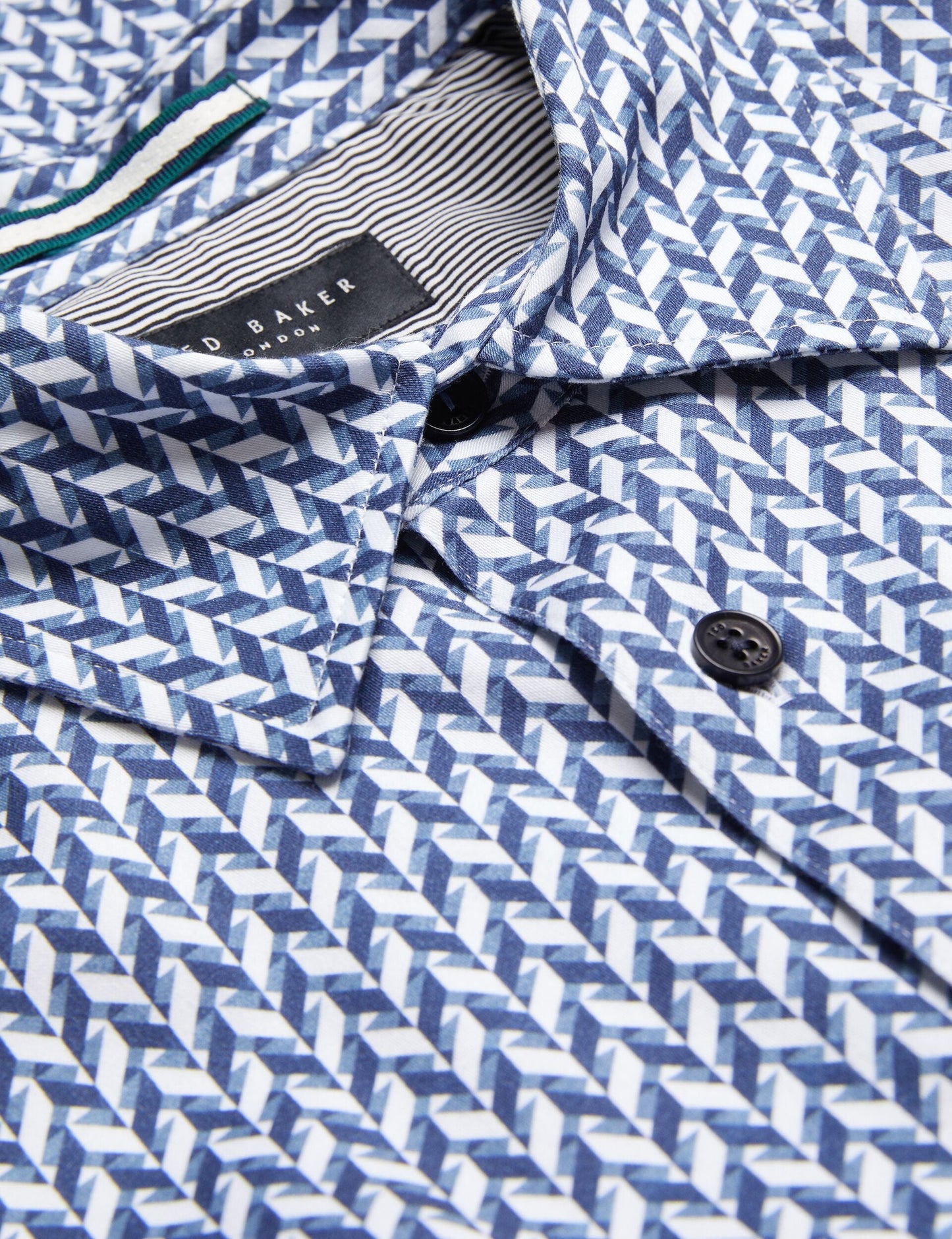 Ted Baker LACEBY - Geometric Print Long Sleeve Slim Shirt NAVY