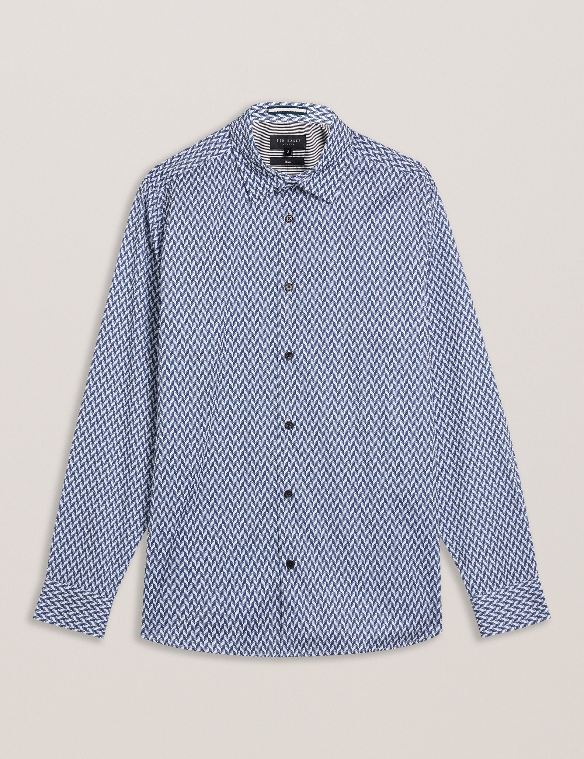 Ted Baker LACEBY - Geometric Print Long Sleeve Slim Shirt NAVY