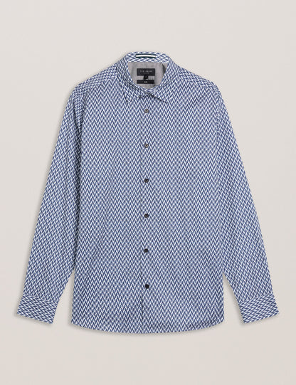 Ted Baker LACEBY - Geometric Print Long Sleeve Slim Shirt NAVY