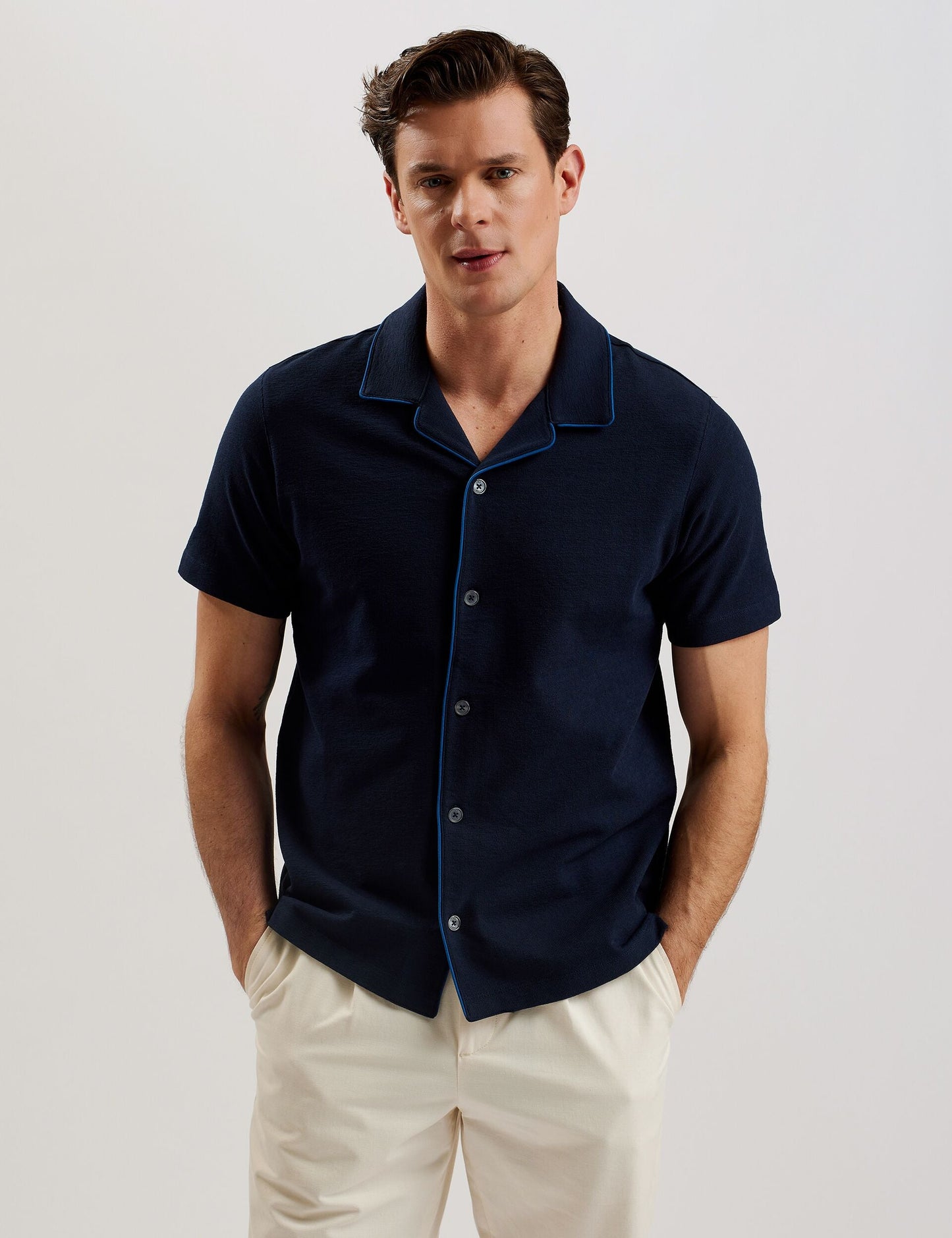 Ted Baker SELAR - SS Regular Button Through Shirt NAVY