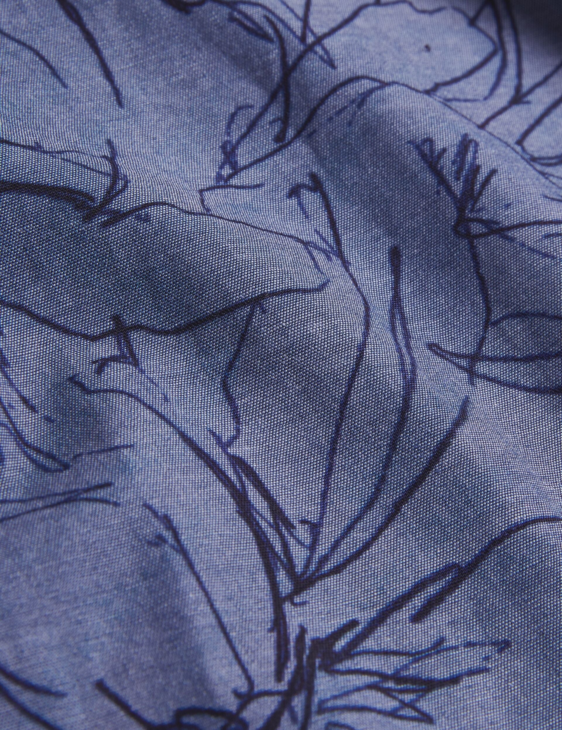 Ted Baker TERRONI - Short Sleeve Floral Chambray Cotton Shirt DARK BLUE