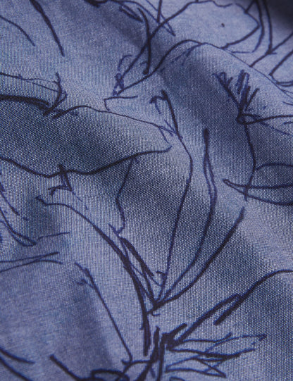 Ted Baker TERRONI - Short Sleeve Floral Chambray Cotton Shirt DARK BLUE