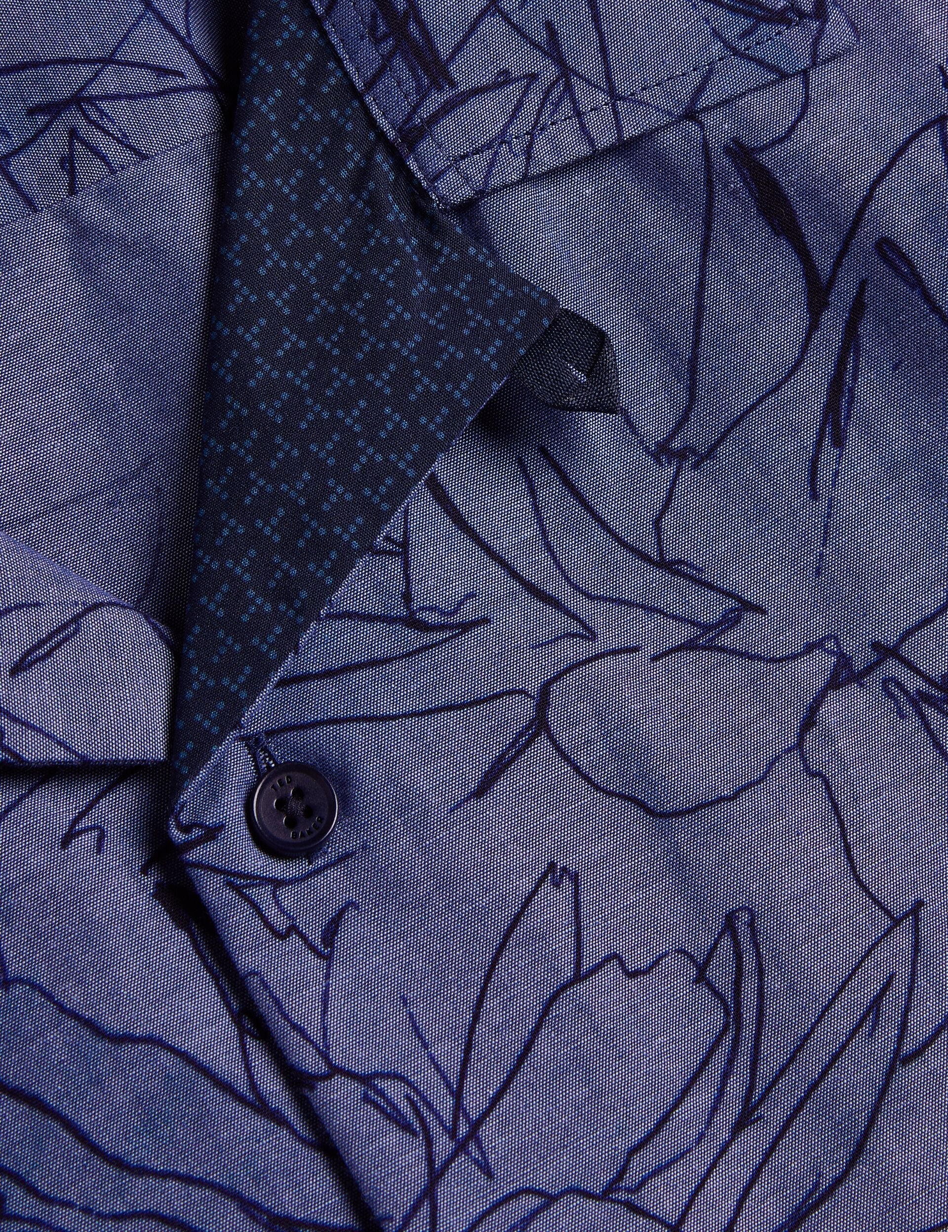 Ted Baker TERRONI - Short Sleeve Floral Chambray Cotton Shirt DARK BLUE