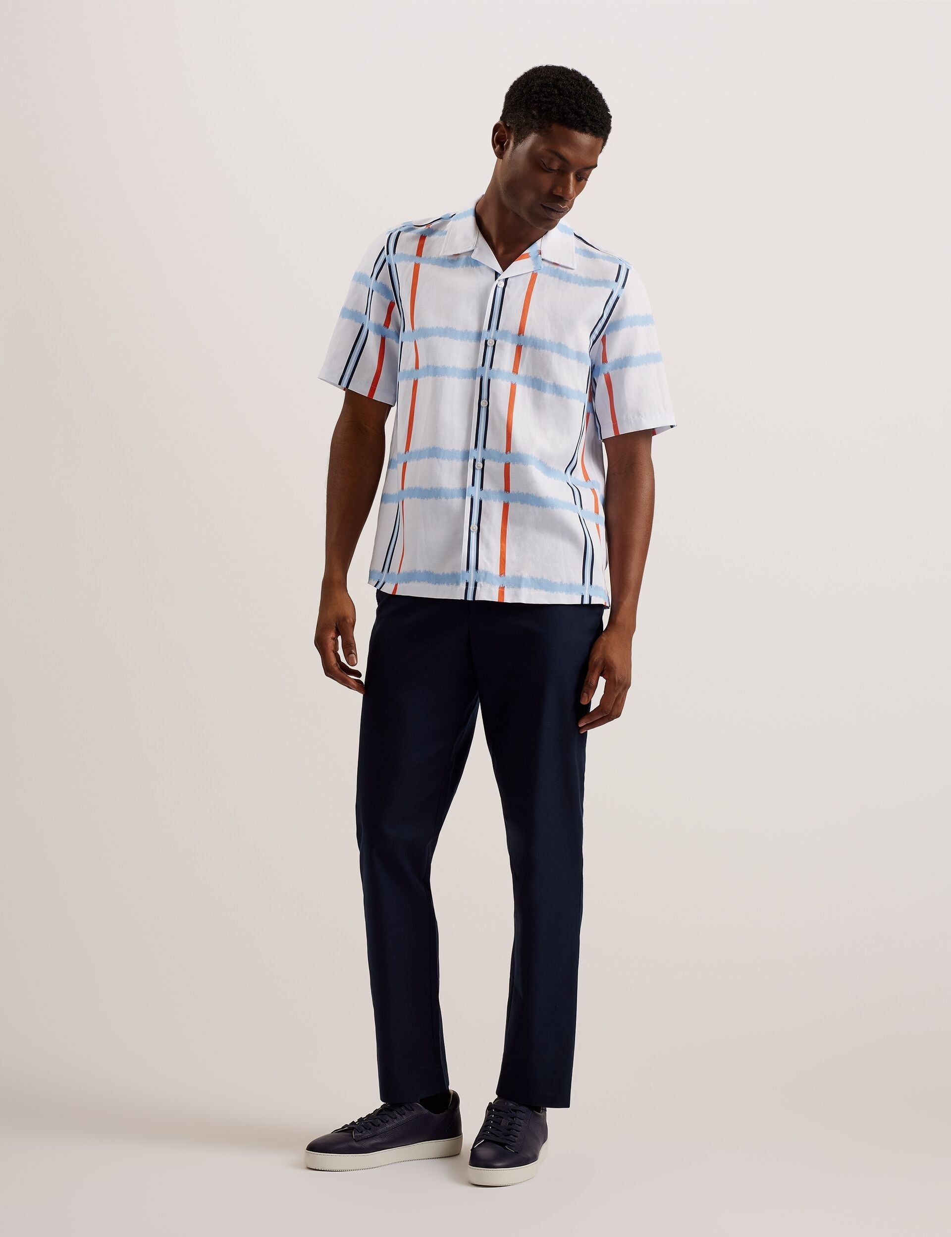 Ted Baker GARDON - Check Print Relaxed Short Sleeve Shirt WHITE