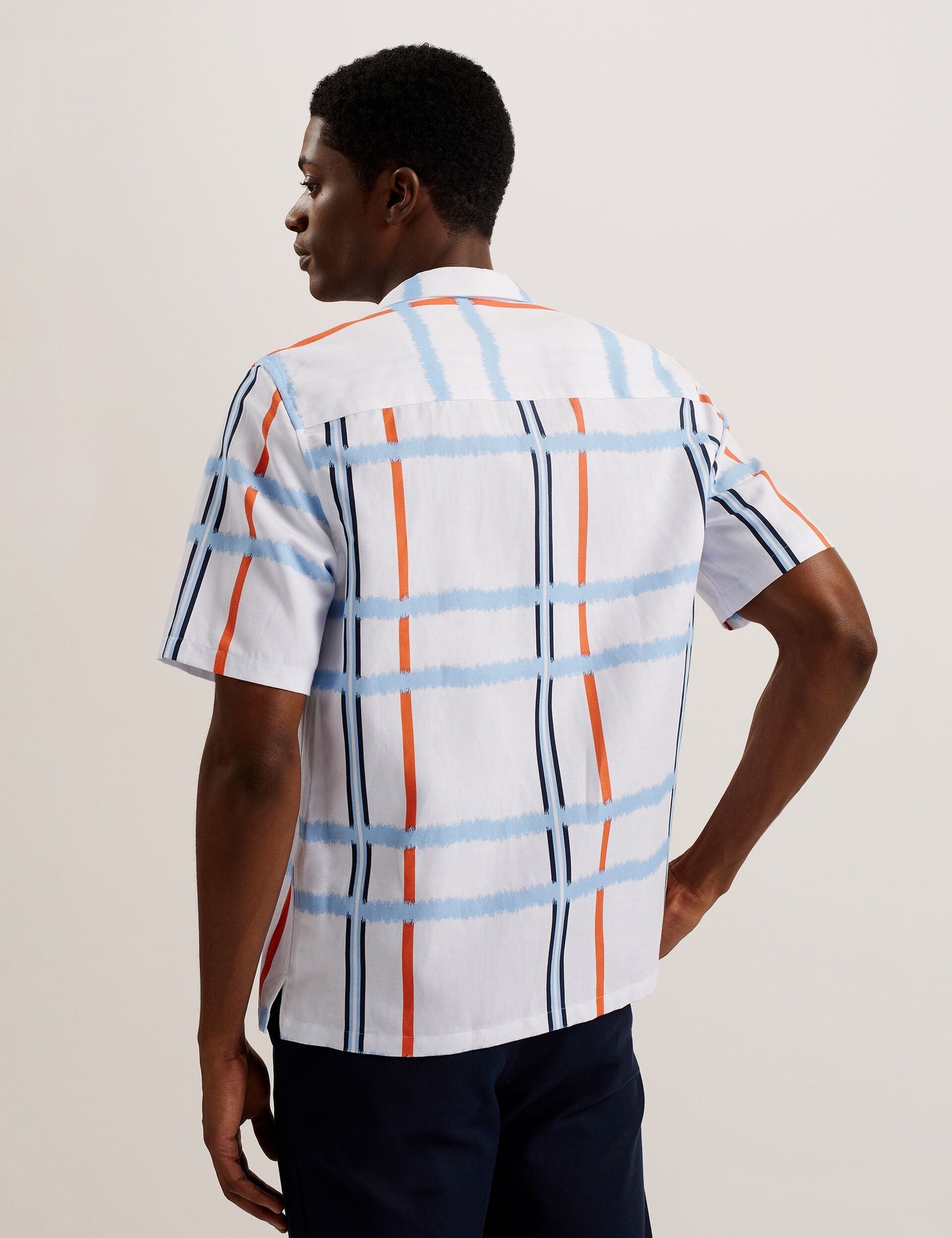 Ted Baker GARDON - Check Print Relaxed Short Sleeve Shirt WHITE