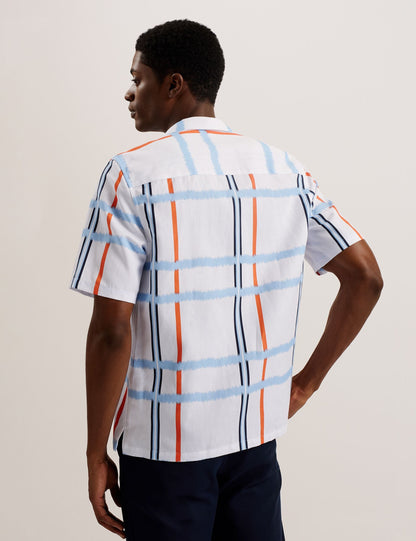 Ted Baker GARDON - Check Print Relaxed Short Sleeve Shirt WHITE