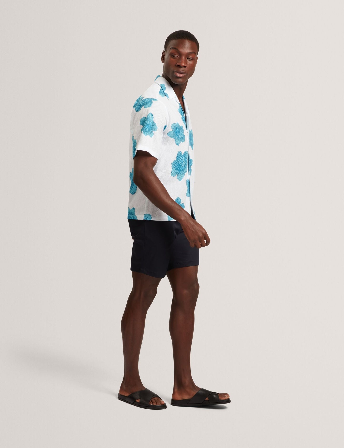 Ted Baker ATALAI Bold Floral Seersucker Short Sleeve Shirt WHITE
