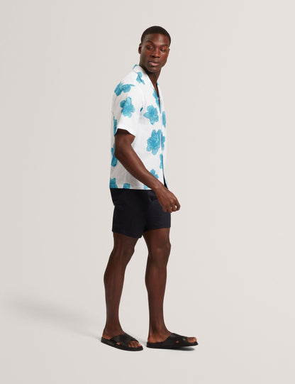 Ted Baker ATALAI Bold Floral Seersucker Short Sleeve Shirt WHITE