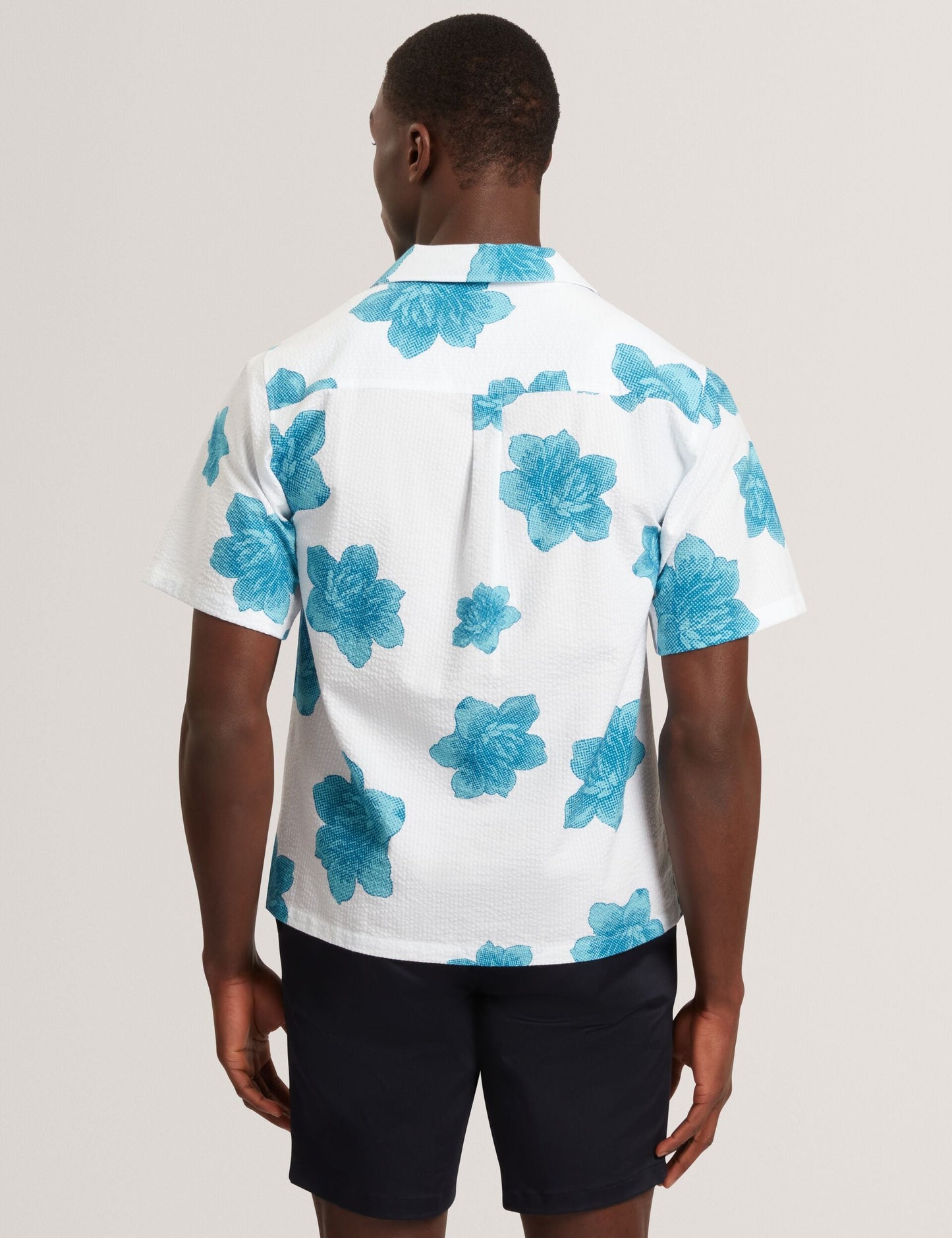 Ted Baker ATALAI Bold Floral Seersucker Short Sleeve Shirt WHITE