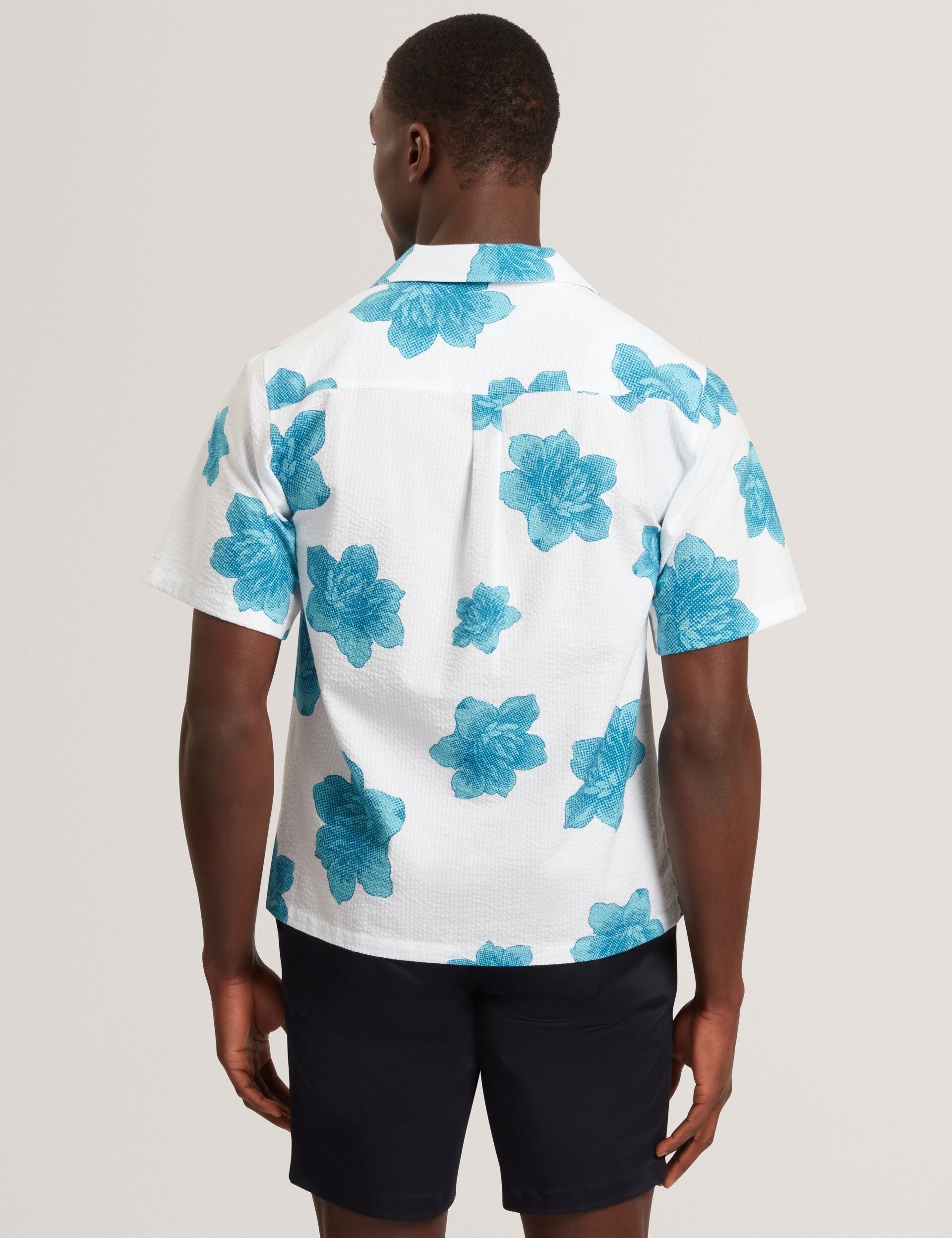 Ted Baker ATALAI Bold Floral Seersucker Short Sleeve Shirt WHITE