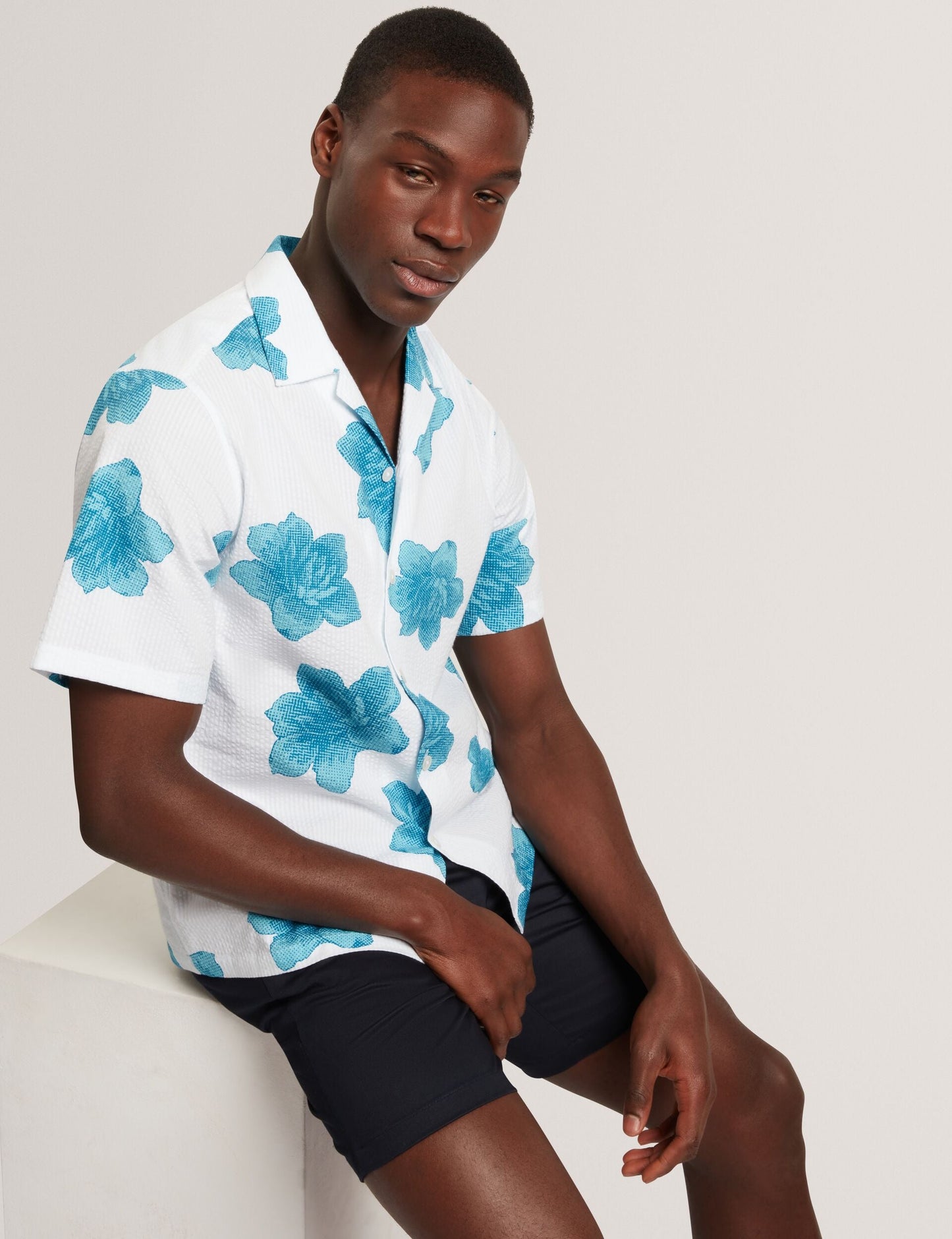 Ted Baker ATALAI Bold Floral Seersucker Short Sleeve Shirt WHITE
